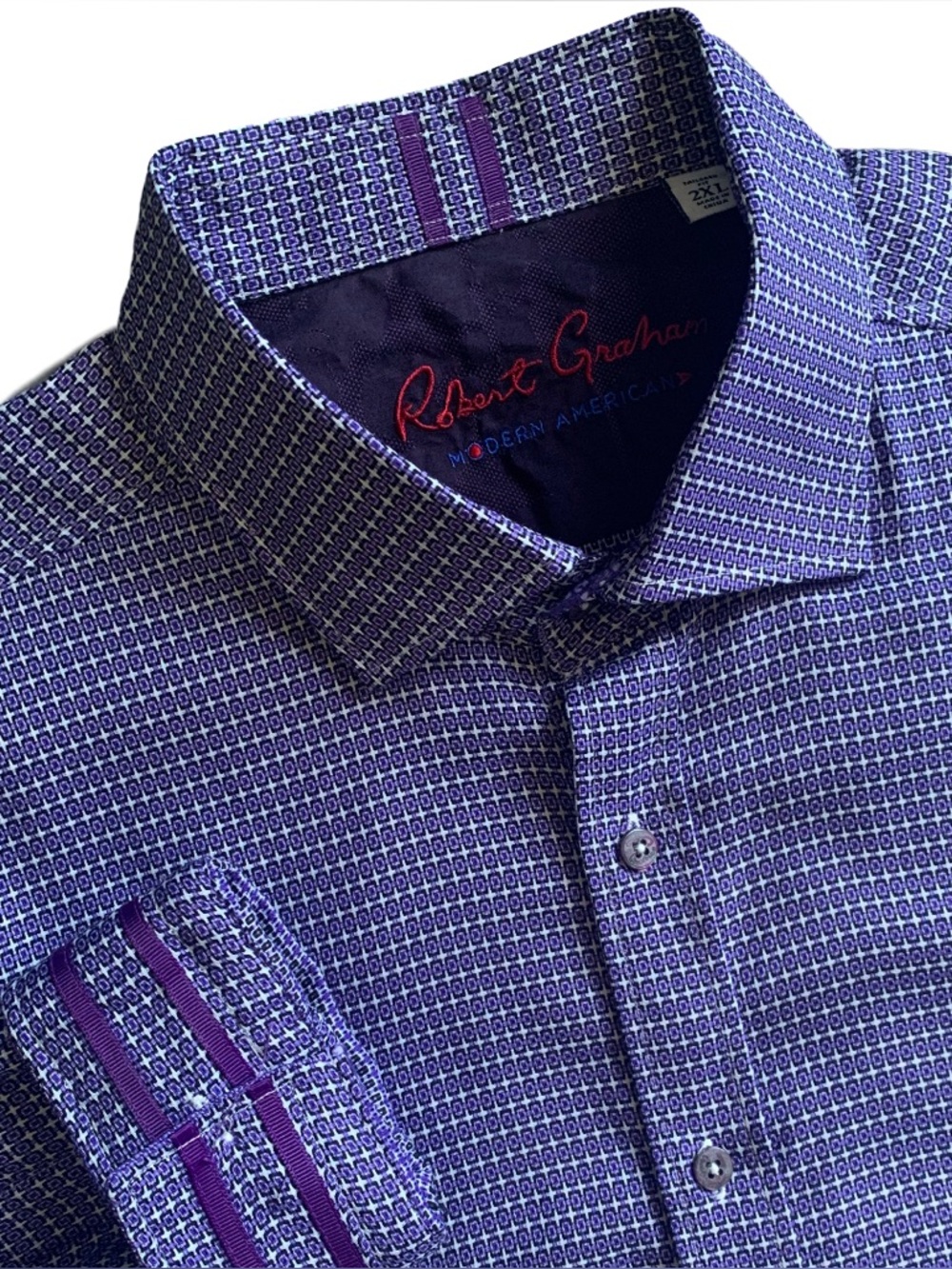 Robert Graham Geometric Pattern Purple Long Sleeve Shirt Size XXL